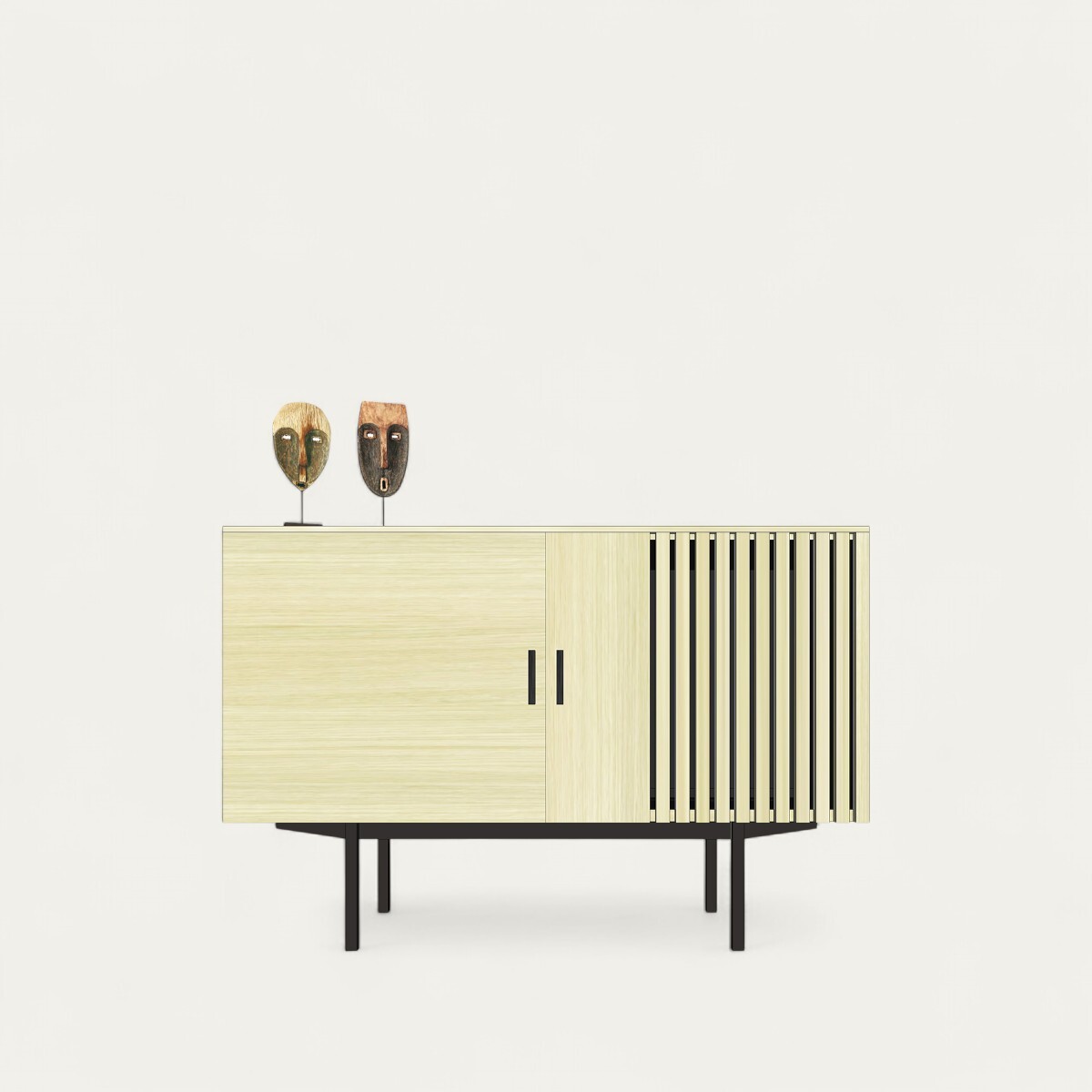 T1151_Buffet 2 portes tasseaux Chêne blanchi pied métal bateau toute dimension made in Bretagne