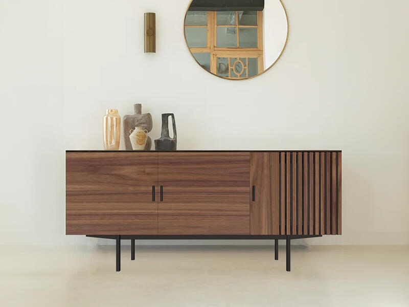 T1160_Buffet tasseaux noyer naturel pied métal bateau sur mesure personnalisable made in France 2