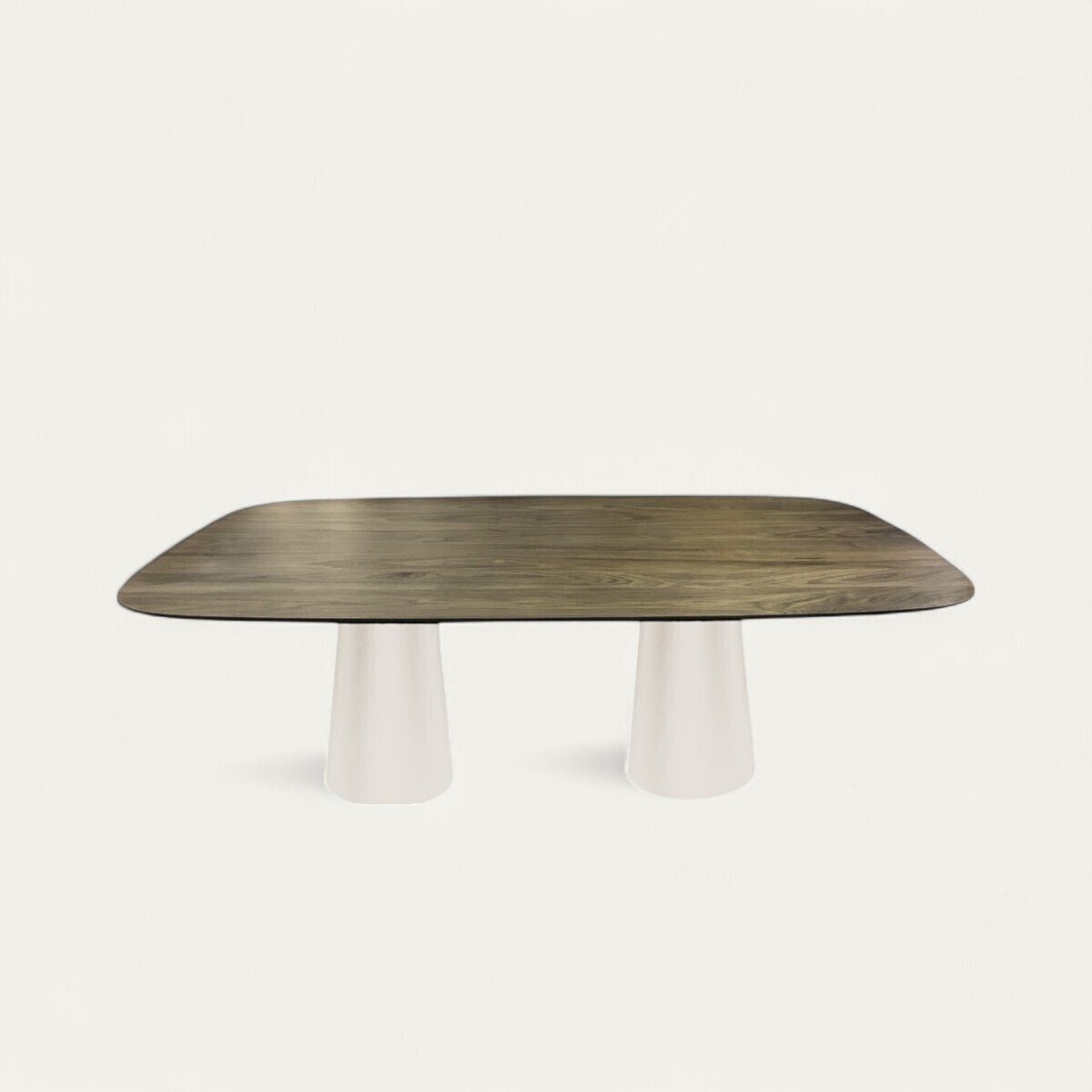 Table ovale 220 plateau noyer naturel biseauté pied double cone forme champignon métal noir sur mesure made in france