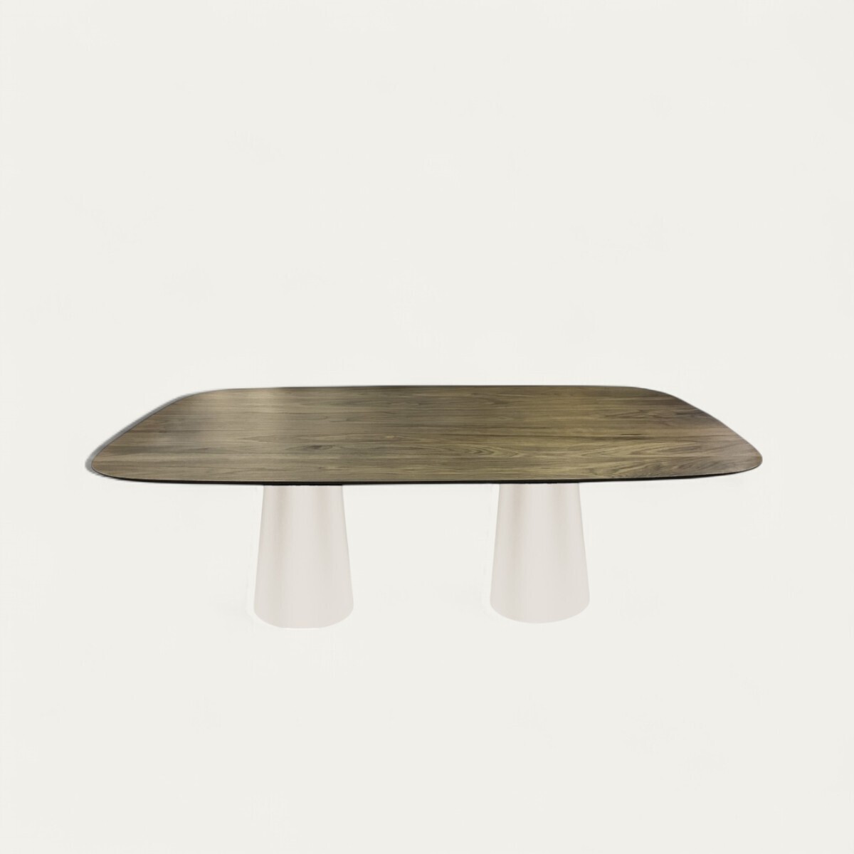 Table ovale 220 plateau noyer naturel biseauté pied double cone forme champignon métal noir sur mesure made in france