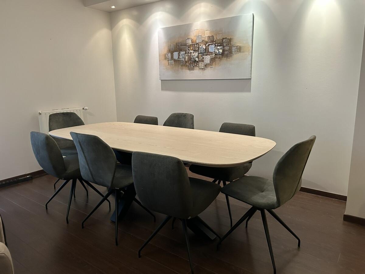 Table plateau en frêne massif, pied métal mikado sur mesure fabrication française