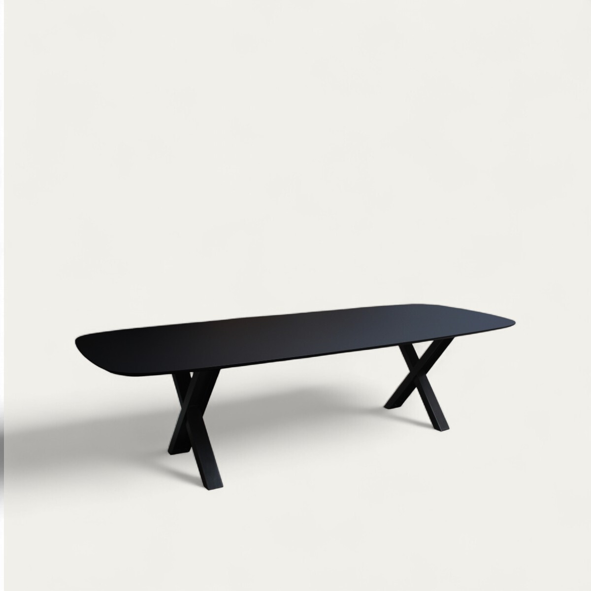 Table plateau ovale trombone fénix noir piétement métal-Photoroom