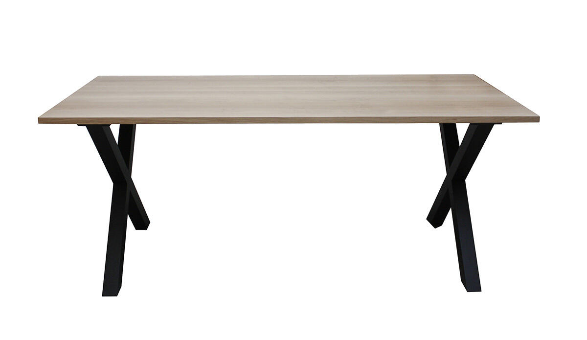 Table rectangulaire chêne blanchi pied en croix chêne wengé noir sur mesure personnalisable made in France