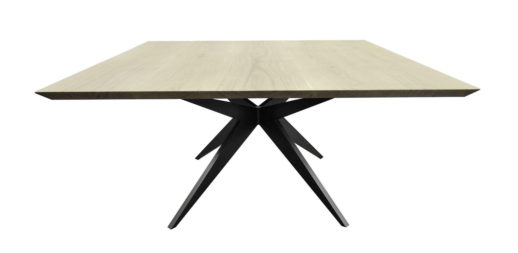 table carrée bois massif chêne blanchi piétement papillon thermo laqué noir madeinfrance personnalisable sur mesure