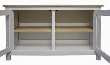 11150_buffet chêne blanchi et laqué 2 portes vitrées intérieur étagères réglables sur crémaillères bois personnalisable fabrication francçaise