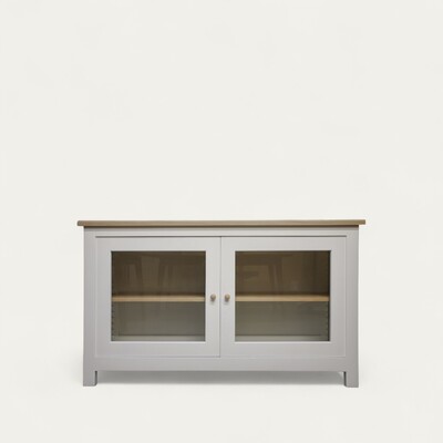 11150_buffet chêne blanhi et laqué 2 portes vitrées étagères réglables sur crémaillères bois personnalisable fabrication française