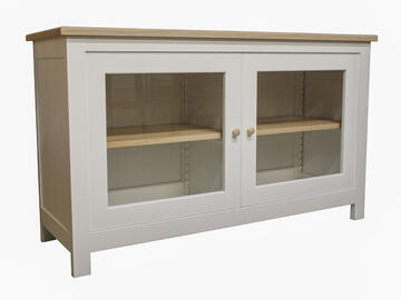 11150_buffet dessus débordant chêne blanchi et laqué 2 portes vitrées étagères réglables sur crémaillères bois personnalisable fabrication francçaise