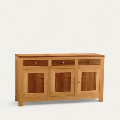 11260_buffet 3 portes 3 tiroirs chêne et noyer naturel bois 100 % massif
