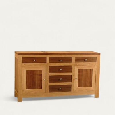 11261_buffet 2 portes 6 tiroirs chêne et noyer naturel made in bretagne sur mesure