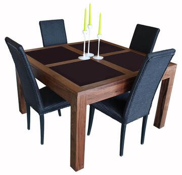 11551 Table carrée 1 allonge Noyer naturel & Corian noir