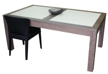 11570 Table rectangulaire Chêne flotté & corian blanc