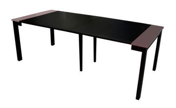 12400 Console extensible 4 allonges 4 pieds chêne wengé noir & dessus laqué gris taupe dépliée