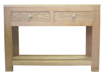 12450 Console 2 tiroirs double plateau Chêne naturel - Bois 100% massif