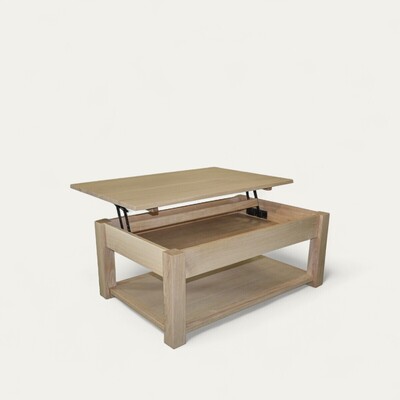 12570_Table basse  plateau relevant double plateau chêne blanchi bois massif sur mesure made in Bretagne Rennes-