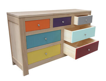 13361D_commode création chêne blanchi bois massif et laqué multicolore made in France personnalisable Pirotais