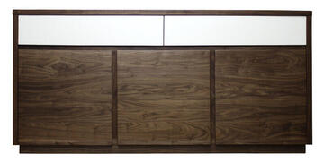 21265 Buffet 3 portes 2 tiroirs noyer naturel & laqué blanc - bois massif