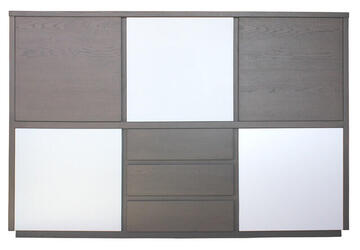 21464 Buffet 5 volets  3 tiroirs chêne grisé bois massif & laqué blanc sur mesure fabriqué en france
