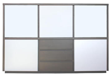 21464 Buffet 5 volets  3 tiroirs chêne grisé bois massif & laqué blanc sur mesure personnalisable fabriqué en france