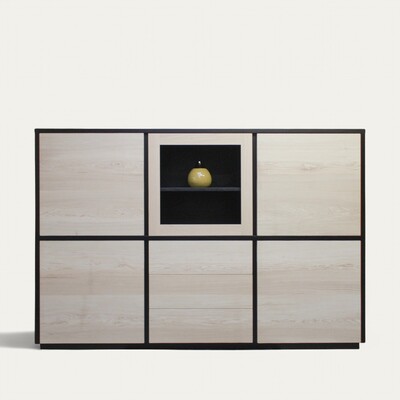 21464F_BAHUTIN 5 portes 3 tiroirs Frêne blanchi et wengé noir bois 100 massif sur mesure personnalisable made in France Pirotais Meubles