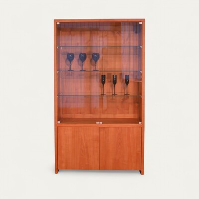 21471_vitrine merisier 2 portes pleines 2 vitrées étagères verre made in bretagne Rennes