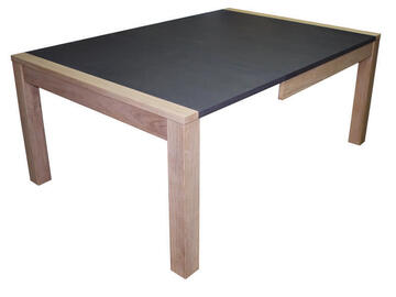 21551 Table de repas carrée 125 chêne défibré blanchi & gris cendré anthracite bois massif 1 allonge de 60 cm en papillon ouverture sur coulisses en bout - fabricant table 1