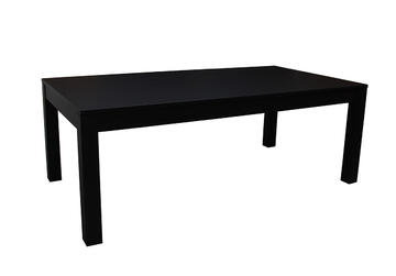 21580 Table solstis fénix noir pieds carrés en hêtre laqué 1 allonge papillon de 100 cm en bout pieds sur roulettes fabiqué à Fougères Pirotais