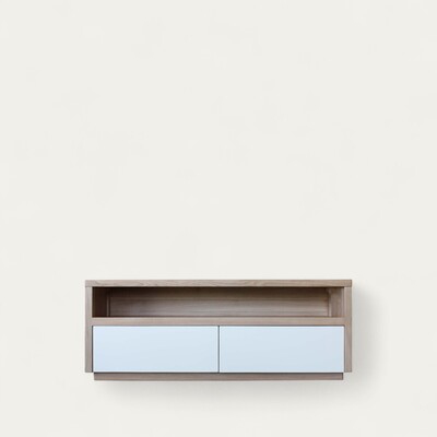22239_buffet tv 2 tiroirs 1 niche chêne blanchi et laqué sur mesure made in bretagne