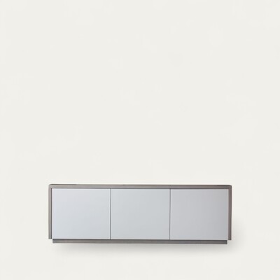 22271_buffet tv solstis 3 portes chêne gris galet et laqué tourterelle made in france Pirotais