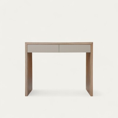 22452_Console soltis 2 tiroirs chêne blanchi laqué tourterelle bois massif épurée contemporaine made in Bretagne Pirotais