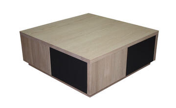 22510 Table basse 4 tiroirs étoile Chêne blanchi (bois massif) et laqué noir mat sur roulettes sur mesure moderne