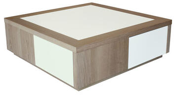 22510 Table basse 4 tiroirs étoile Chêne naturel & corian blanc