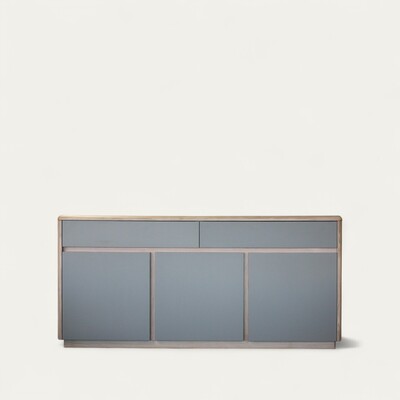 31265_buffet 2 tiroirs 3 portes côtés arrondis chêne blanchi et laqué gris made in bretagne