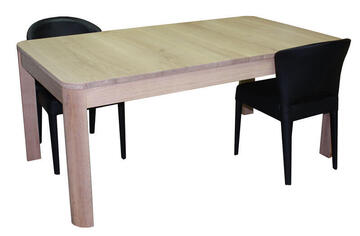 31570 Table rectangulaire avec allonges ouverture synchronisée collection RETRO pieds arrondis chêne blanchi bois massif fabrication française sur mesure
