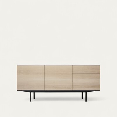 41161_buffet slim 2 portes 3 tiroirs push pull chêne blanchi bois massif pied métal bateau noir sur mesure personnalisable made in bretagne