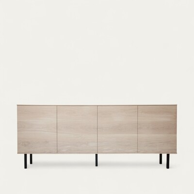 41165_Buffet 4 portes chêne blanchi pied métal laqué noir  intérieur étégères réglables sur crémaillères bois sur mesure personnalisable Fougères