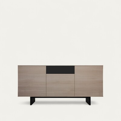 41265_Buffet 3 portes 1 tiroir chêne blanchi et laqué noir pied hêtre laqué noir intérieur étagères réglables sur crémaillères bois Fougères