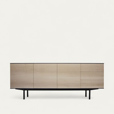 41270_Buffet 3 portes 3 tiroirs push pull chêne blanchi pied métal bateau laqué noir intérieur étégères réglables sur crémaillères bois sur mesure personnalisable Fougères