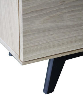 41290_buffet chêne blanchi laqué gris acier et orange 3 portes 2 tiroirs push pull pied slim vintage sur mesure personnalisable made in France Pirotais