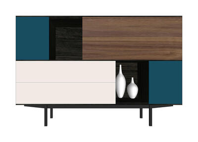 41300_Vaisselier 2 portes 2 niches 2 tiroirs 1 abattant SLIM tourterelle bleu nuit wengé noir noyer naturel pied bateau made in bretagne sur mesure