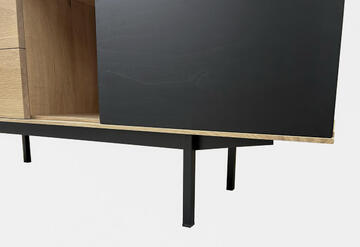 41310d_Vaisselier 3 portes 2 tiroirs_SLIM chêne blanchi wengé noir laqué  sienne brulée café latté pied métal bateau sur mesure fabrication française