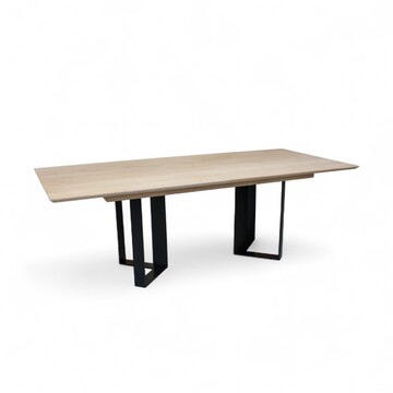 41769_table rectangulaire extensible plateau biseauté chêne blanchi pied métal noir trombone sur mesure avec 2 allonges intégrées made in bretagne fabrication sur mesure personnnalisable pirotais