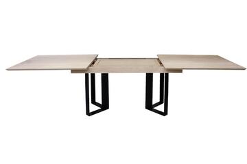 41769D_table rectangulaire extensible plateau biseauté chêne blanchi pied métal noir trombone sur mesure avec 2 allonges intégrées made in bretagne fabrication sur mesure personnnalisable pirotais meubles