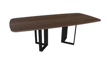 41831 table ovale noyer naturel bois massif piétement trombone métal noir