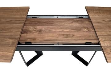41841d_Table slim ovale Trombone noyer naturel bois massif 2 allonges de 48 à l'intérieur ouverture synchronisée made in france Pirotais meubles