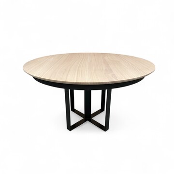 41931_Table ronde chêne blanchi pied central métal trombone 1 allonge papillon made in Bretagne Rennes-Photoroom