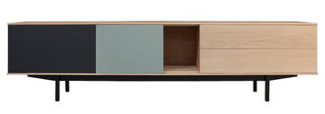 42280S_meuble TV 2 portes pied métal noir chêne blanchi