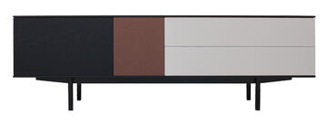 42285_Meuble TV chêne wengé sur mesure noir ocre rouge
