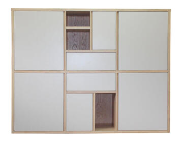 5000-Composition murale 6 portes 2 tiroirs Chêne blanchi & laqué tourterelle