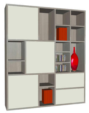 51430_Composition murale Collection Perso 3 portes asymétriques 2 tiroirs Chêne grisé et laqué tourterelle