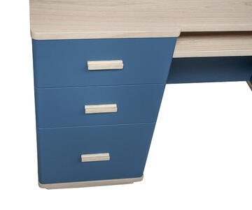 54149_BUREAU ministre 6 tiroirs ralentisseurs 1 niche_COOPER chêne blanchi et laqué bleu nuit personnalisable sur mesure made in Bretagne Pirotais